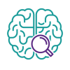 Icon of brain and magnifying glass